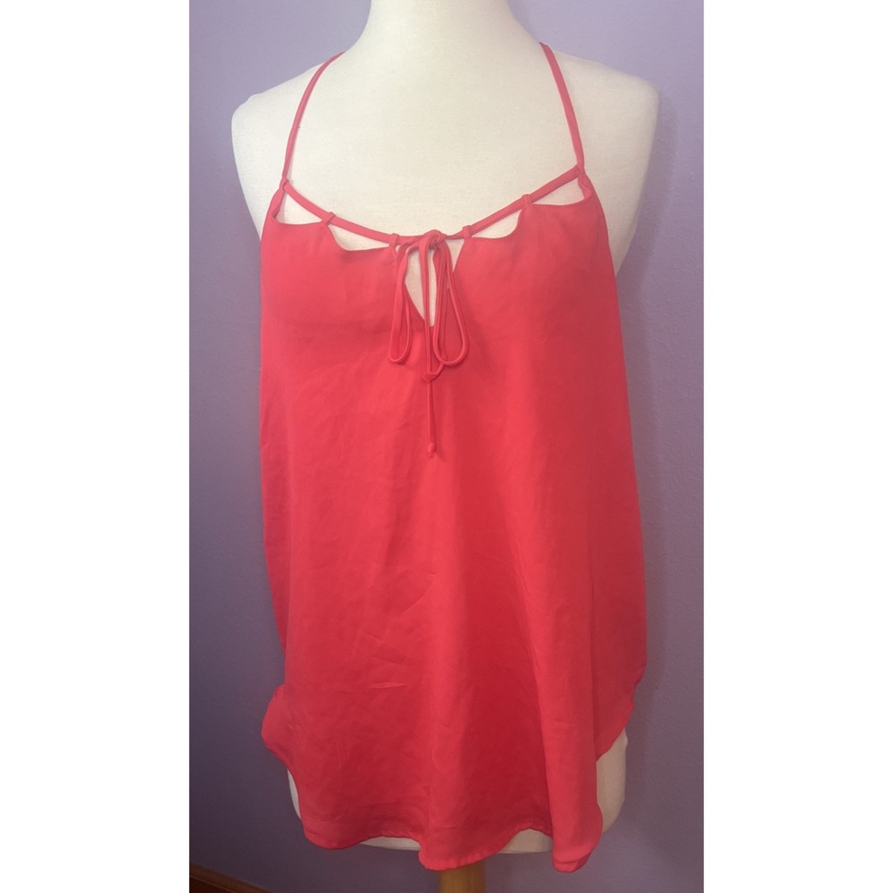 Timing Los Angeles Strappy Tank Top Red Flowy Open Back Blouse Size Large